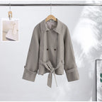 Women's Jacket Polyester Plaid Loose Stand Collar Full-Zip Full-Sleeve Casual Autumn Outerwear