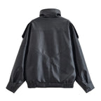 Women's Jacket Jacket Motorcycle Style 2026 Autunm Black Long Sleeve Pebble Faux Leather Fashion