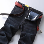 New High Quality Jeans Men's Business Casual Straight Denim Pants Stretch Fashion Classic Work Trousers Blue Black Male