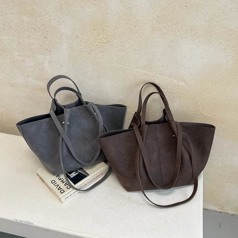 Women's Tote Bag Vintage Large-Capacity Soft PU Leather Hasp Shoulder Bag with Phone Pocket