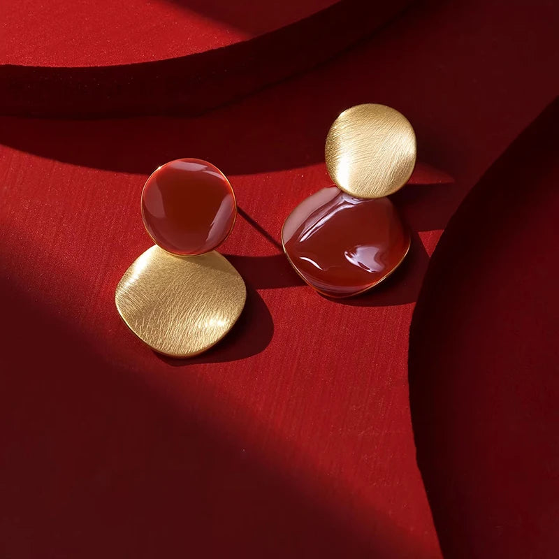 Women's Wine Red Enamel & Gold-Tone Drop Earrings