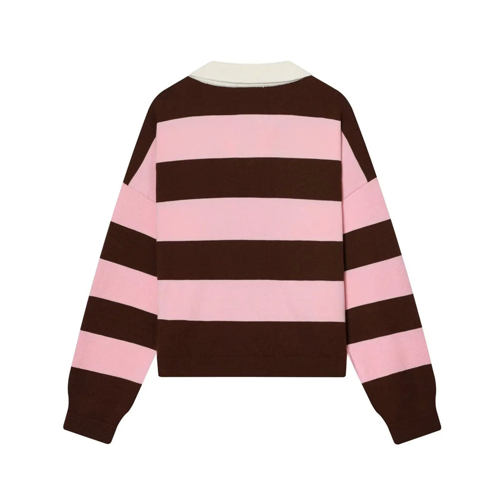 Women's Striped Polo Sweater Casual Long Sleeve Loose Pullover