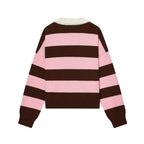 Women's Striped Polo Sweater Casual Long Sleeve Loose Pullover