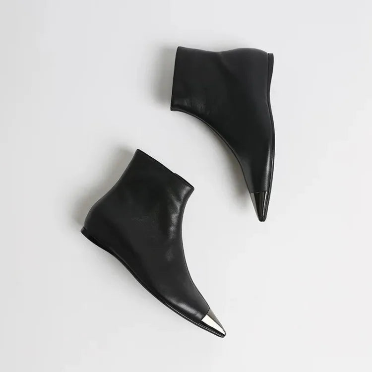 Arden Furtado Women's Winter Ankle Boots – Side Zip Metal Toe Height Increasing Heel