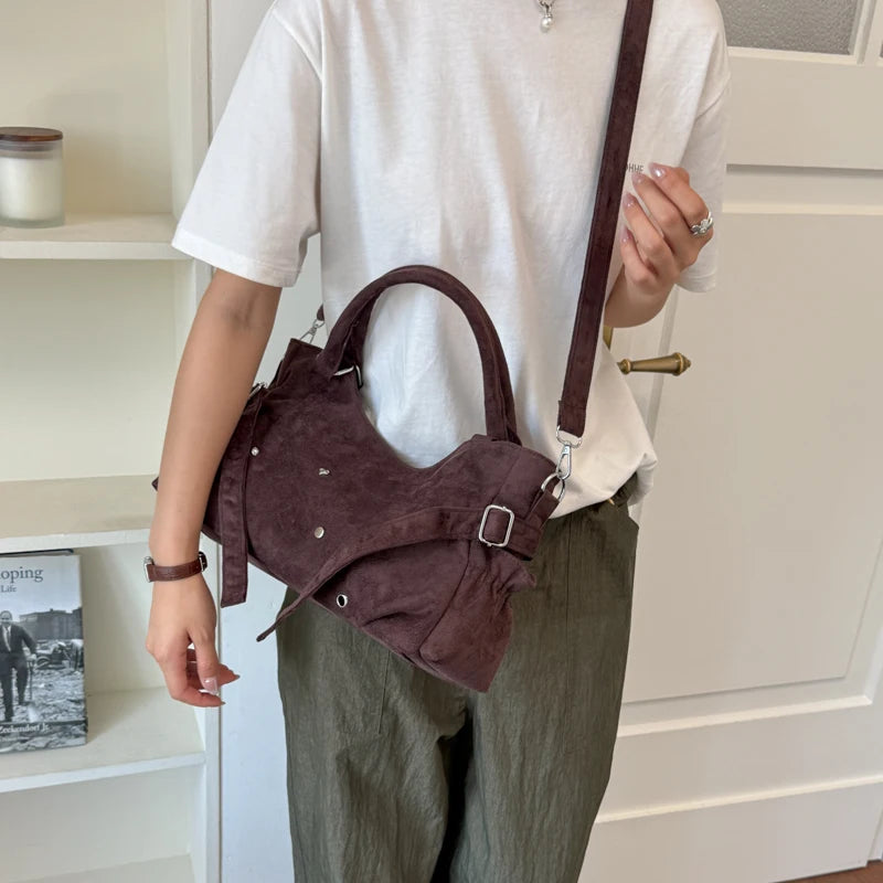 PU Leather Vintage Tote Bag – Rivet Detail, Adjustable Strap, 37×20×9 cm