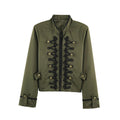Women's Jacket Vintage Solid Knot Button Single-Breasted Stand Collar Full-Sleeve Slim Short Outerwear Coat