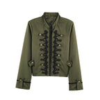 Women's Jacket Vintage Solid Knot Button Single-Breasted Stand Collar Full-Sleeve Slim Short Outerwear Coat