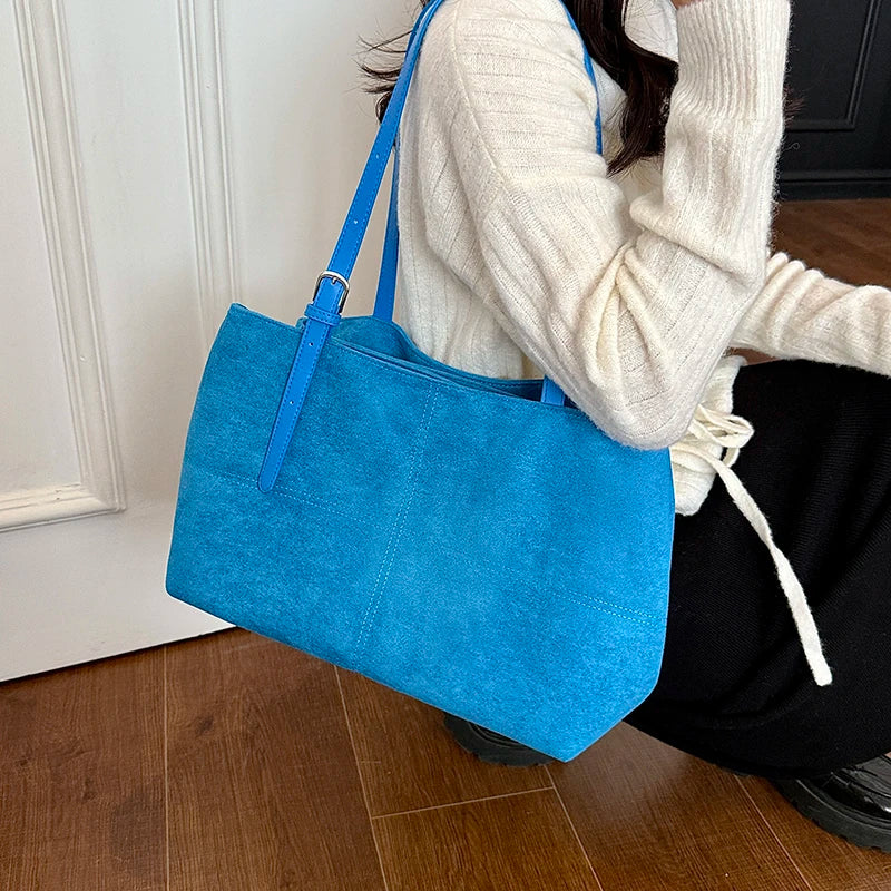Women's Tote Bag Vintage Soft Faux-Suede Zipper Shoulder Bag with Phone Pocket