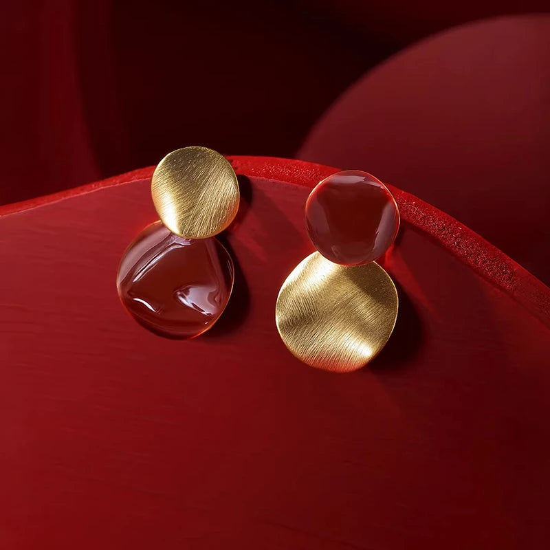 Women's Wine Red Enamel & Gold-Tone Drop Earrings