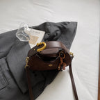 Women's Retro PU Leather Small Saddle Bag – Crossbody Shoulder Handbag with Pendant