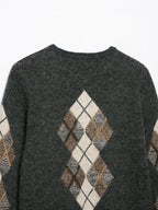 Women's Diamond Argyle Knit Button-Front Cardigan Casual Fashion Sweater