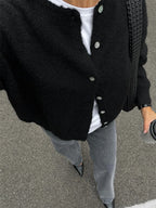 Women's Cardigan Slim-Fit Single-Breasted O-Neck Button Wool-Cotton-Acrylic Blend Full-Sleeve Autumn Winter Sweater