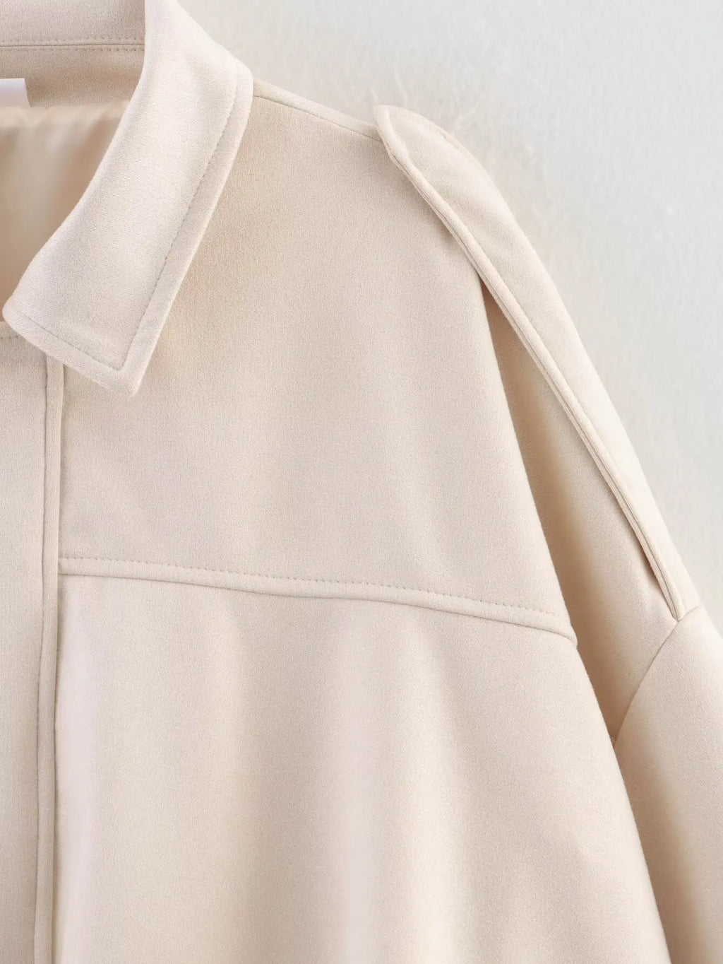 Women's Suede Textured Bomber Jacket Long Sleeve Lapel Collar Loose Coats Casual Outerwear