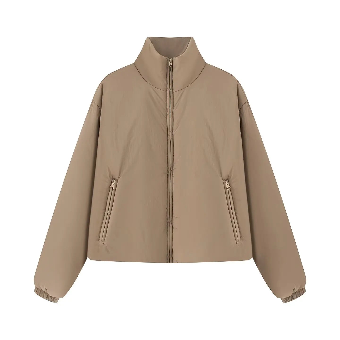 Women's Fashion Jackets Coats Front Zipper With Pockets Solid High Neck Long Sleeves Chic Lady Outfits
