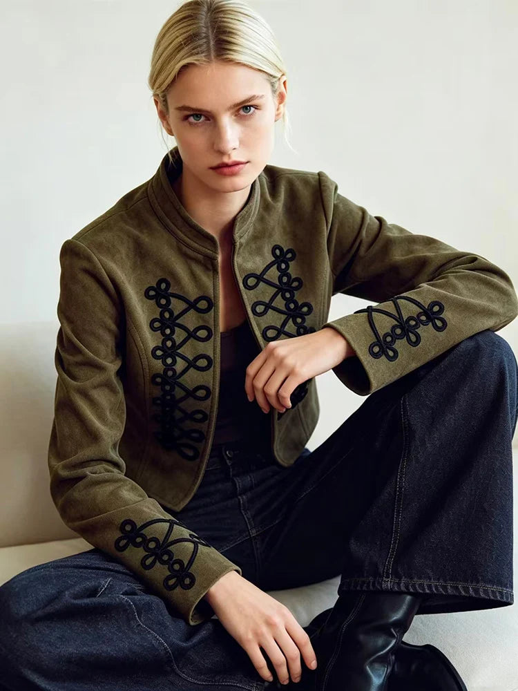 Women's Retro Military Cropped Jacket – Elegant Slim Fit