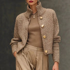 Fashion High Neck Button Knit Cardigan Jacket Women Autumn Winter Long Sleeve Casual Sweater