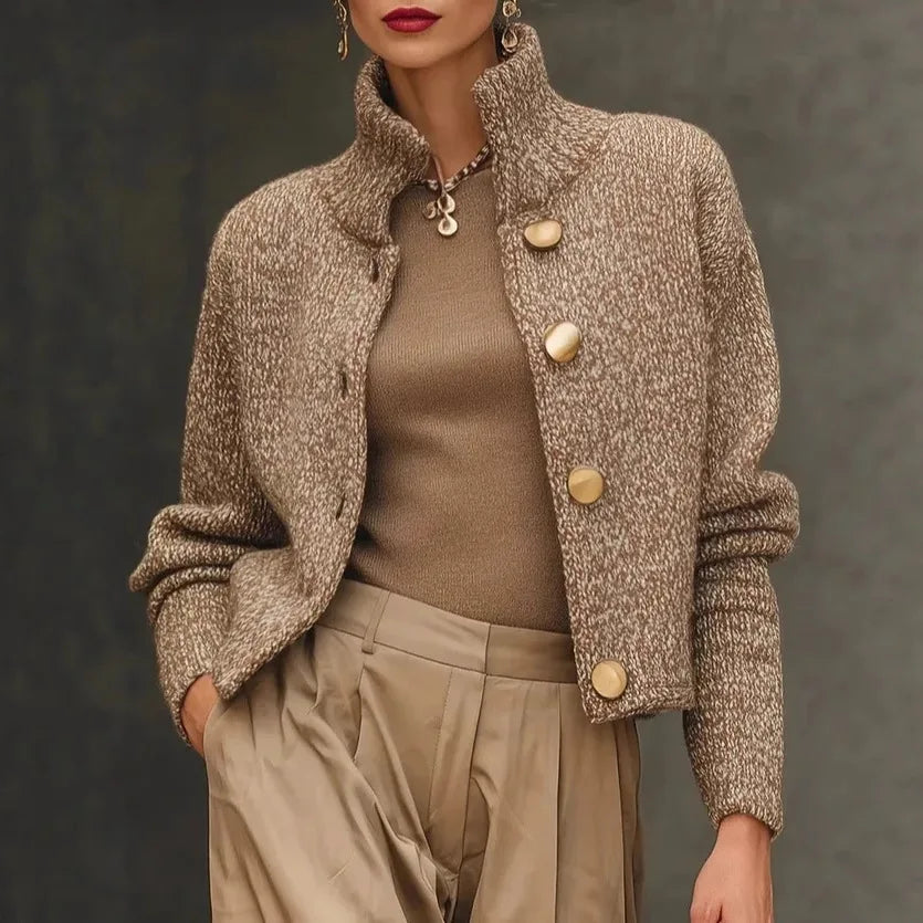 Fashion High Neck Button Knit Cardigan Jacket Women Autumn Winter Long Sleeve Casual Sweater