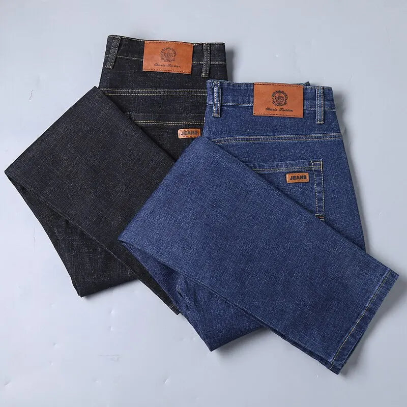 Men's Soft Straight Denim Pants Classic Business Black Biker Jeans Overalls Masculino Pantalone Hombre Mannen Homme