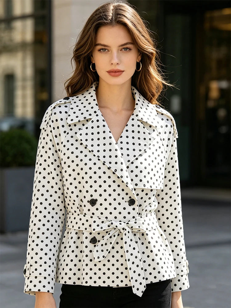 Women’s Polka Dot Double-Breasted Trench Coat