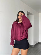 Women's Suede Textured Bomber Jacket Long Sleeve Lapel Collar Loose Coats Casual Outerwear