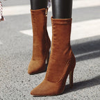 Women’s High Heel Sock Ankle Boots – Pointed Toe, Plus Size