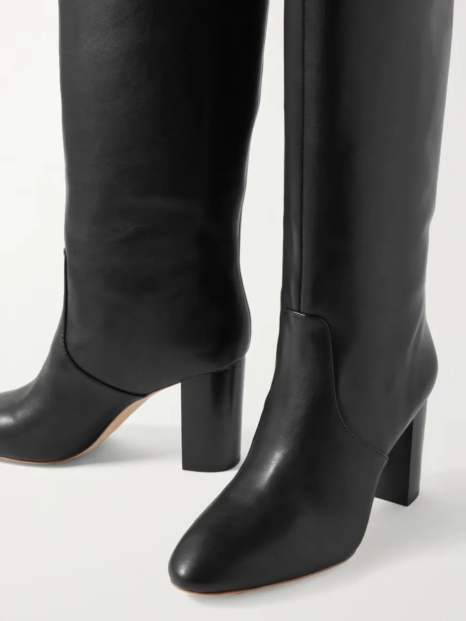 Arden Furtado Women's Genuine Leather Knee-High Riding Boots – Round Toe Square Heel