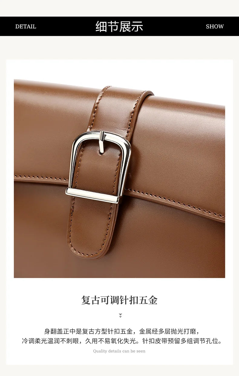 Women's Genuine Leather Baguette Shoulder Bag – Vintage Cowhide Crossbody