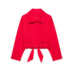 Women Trendy Red Turtleneck Jacket High Street 2026 Spring Fashion Elegant Belt Short Coat Female Chic Outwear