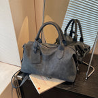 Women's Boston-Style PU Leather Shoulder Bag with Zipper