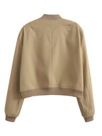 Women Fashion Solid Bomber Jackets Coat With Pockets V-Neck Single Breasted Long Sleeves