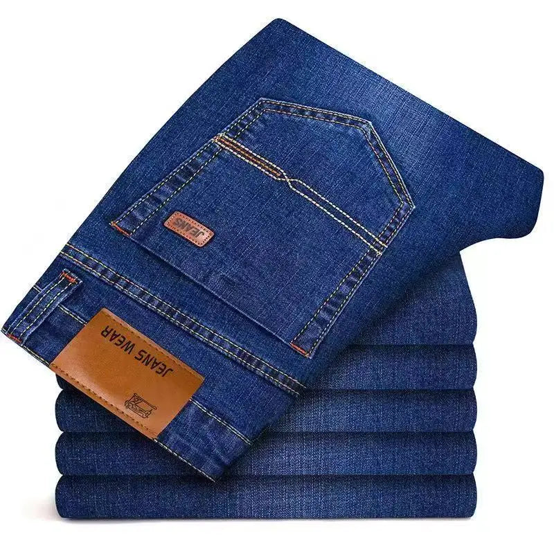 New Style Business Men's Jeans Casual Straight Stretch Fashion Classic Blue Black Work Pant Denim Trousers Male Clothing