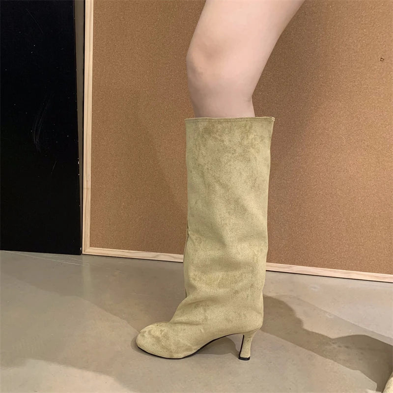 Women's Slouchy Faux Suede Knee-High Heeled Boots