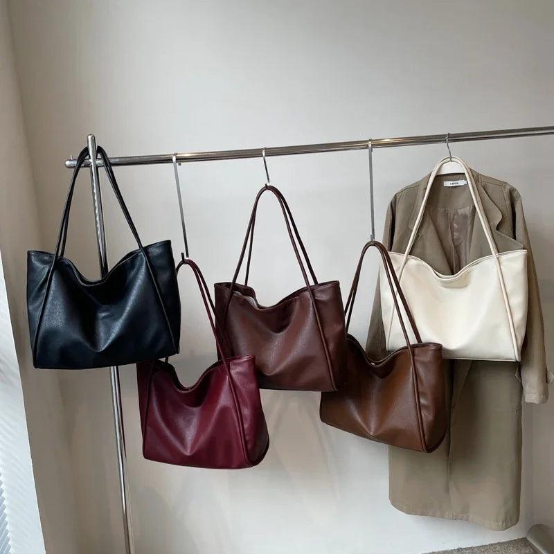 Extra Large Tote Bags Women Soft Leather Snap Shoulder Bags Shopper Purses