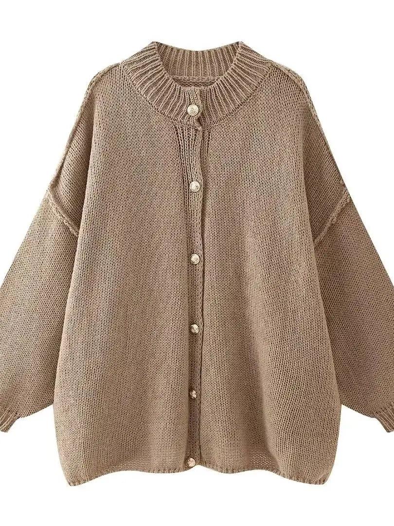 Button Cardigan Round Neck Lantern Long Sleeves Knit Outwear picture colour 1 S75a16d4a8003429d9f395b119ef0d838g STYLEINGER
