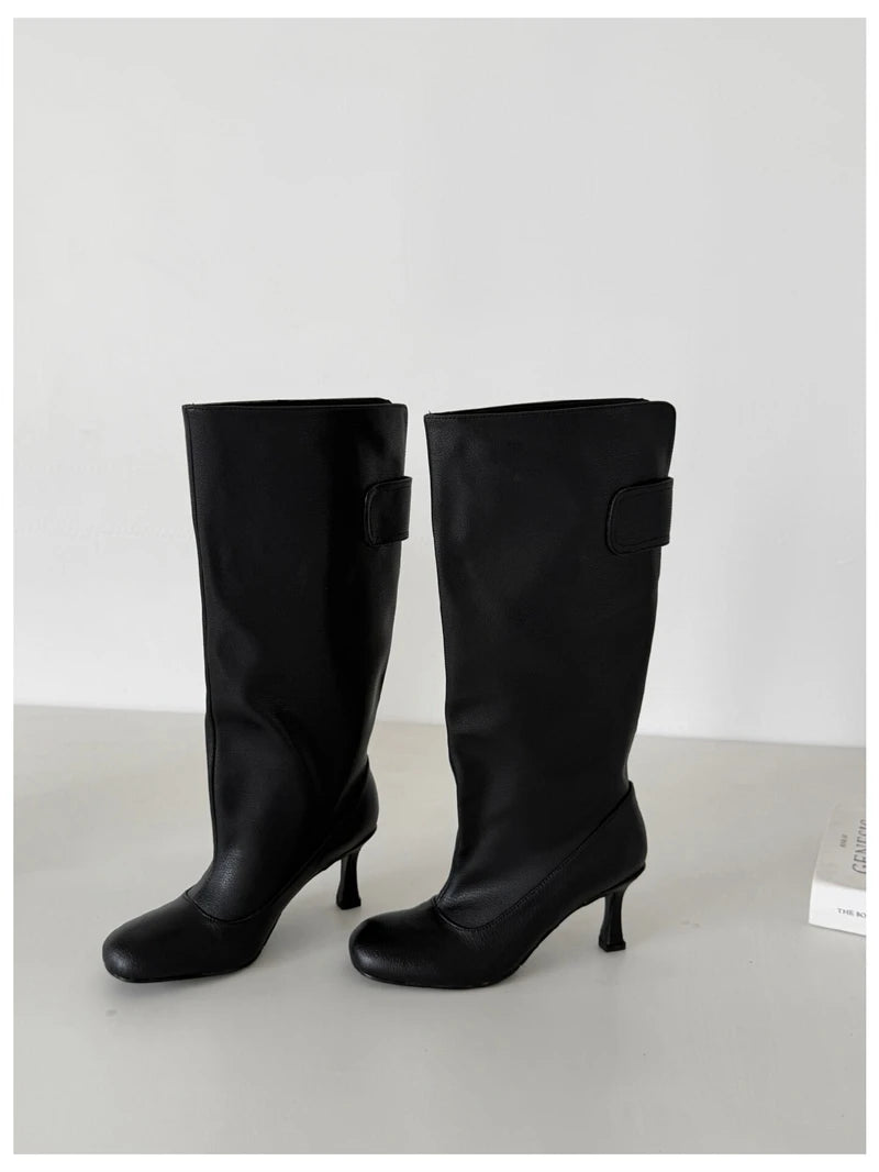 Women's Square Toe Knee-High Boots with Slim Heels