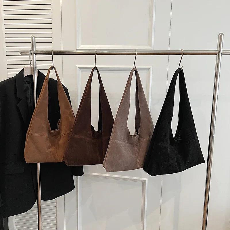 Large Shoulder Bags Soft Suede Leather Hobo Handbags 2 in 1 Mini Zip Purses