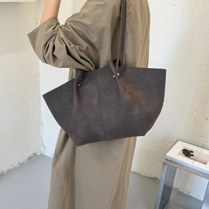 Women's Tote Bag Vintage Large-Capacity Soft PU Leather Hasp Shoulder Bag with Phone Pocket