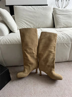 Women's Faux Suede Square Toe Knee-High Boots