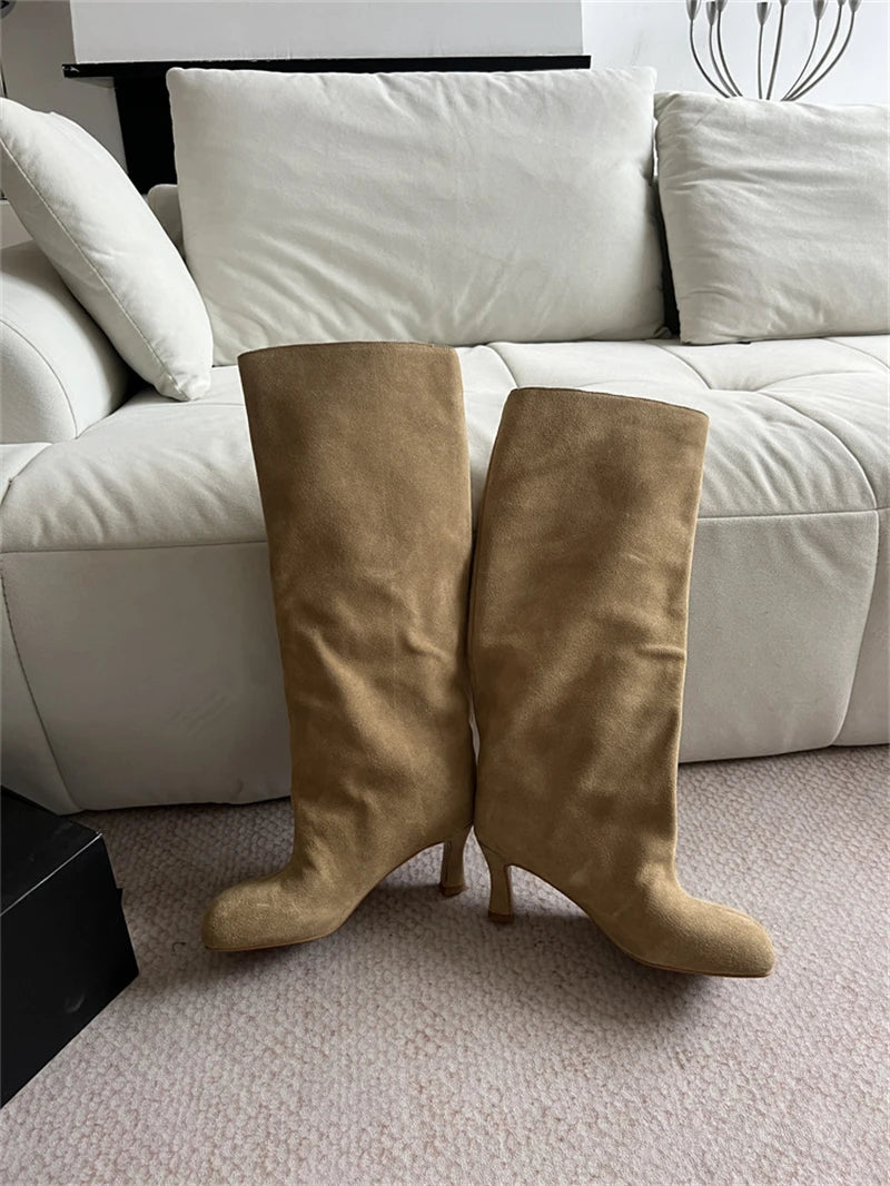 Women's Faux Suede Square Toe Knee-High Boots