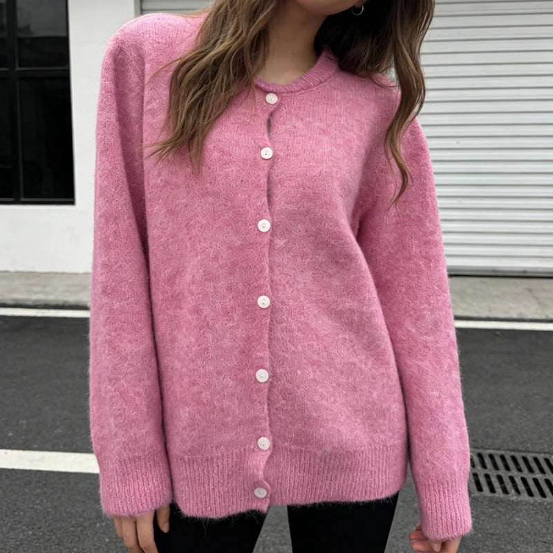 Women's Soft and Sticky Cardigan 2026 New Series Round Neck Front Button Design Sweater Suitable for Outdoor Wear
