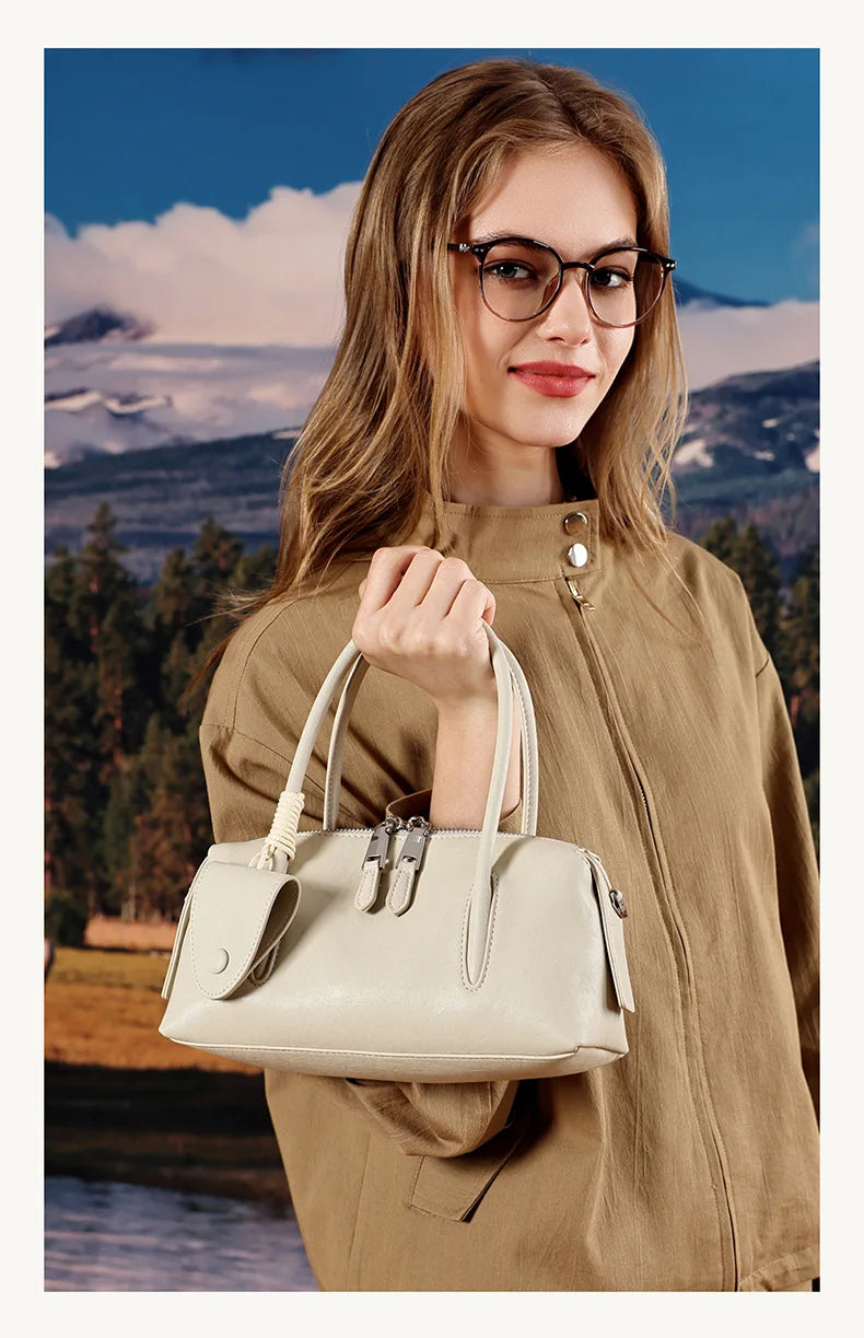 Women's Genuine Leather Bowling Shoulder Bag – Vintage Cowhide Crossbody