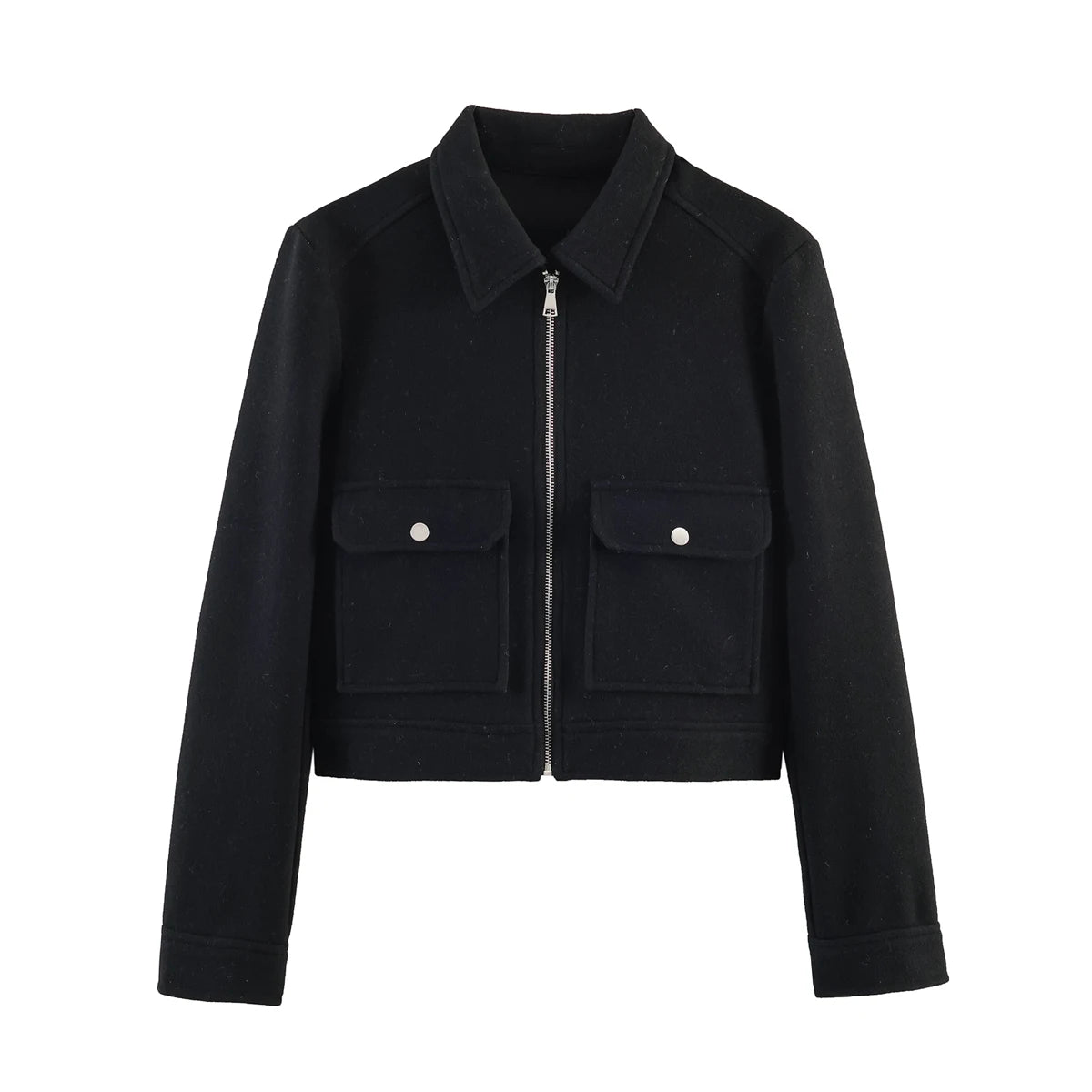 Women's Zipper Jacket Coat Winter Long Sleeve Pocket Outerwear Coat Short Street Elegant
