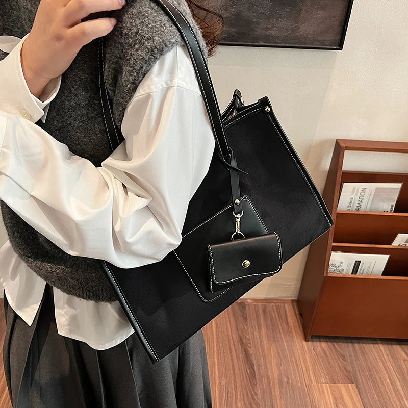 Large Tote Handbags Women Leather Snap Double Handles with Coin Purse Shoulder Bag