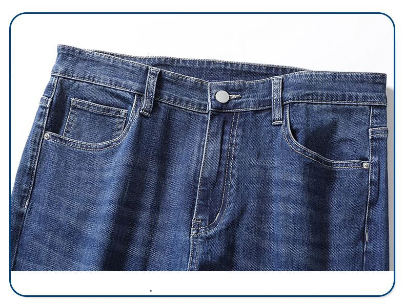 Men's Soft Stretch Straight Jeans Business Casual Slim Fit Wash Denim Pants Korean Fashion Blue Gray Male Brand Trousers