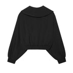 Women's Fashion Cropped Jackets V-Neck Long Sleeves With Bow Solid Pullover Chic Lady Outfits