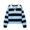 Women's Striped Polo Sweater Casual Long Sleeve Loose Pullover