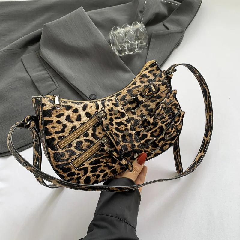 Leopard Leather Shoulder Bags Women Small Zipper Belt Zip Buckle Style Underarm