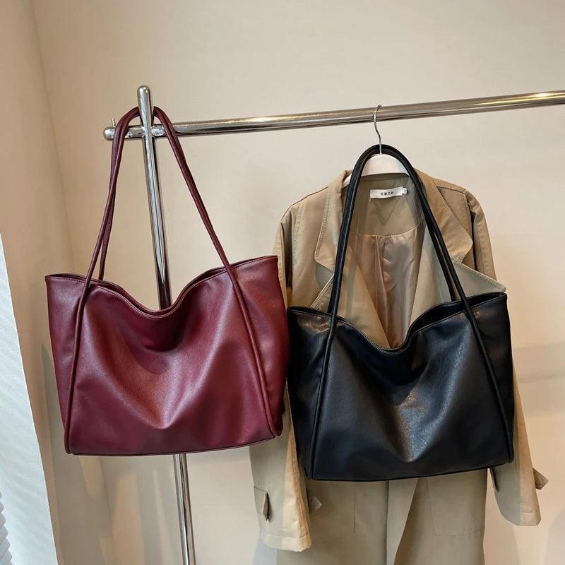 Extra Large Tote Bags Women Soft Leather Snap Shoulder Bags Shopper Purses