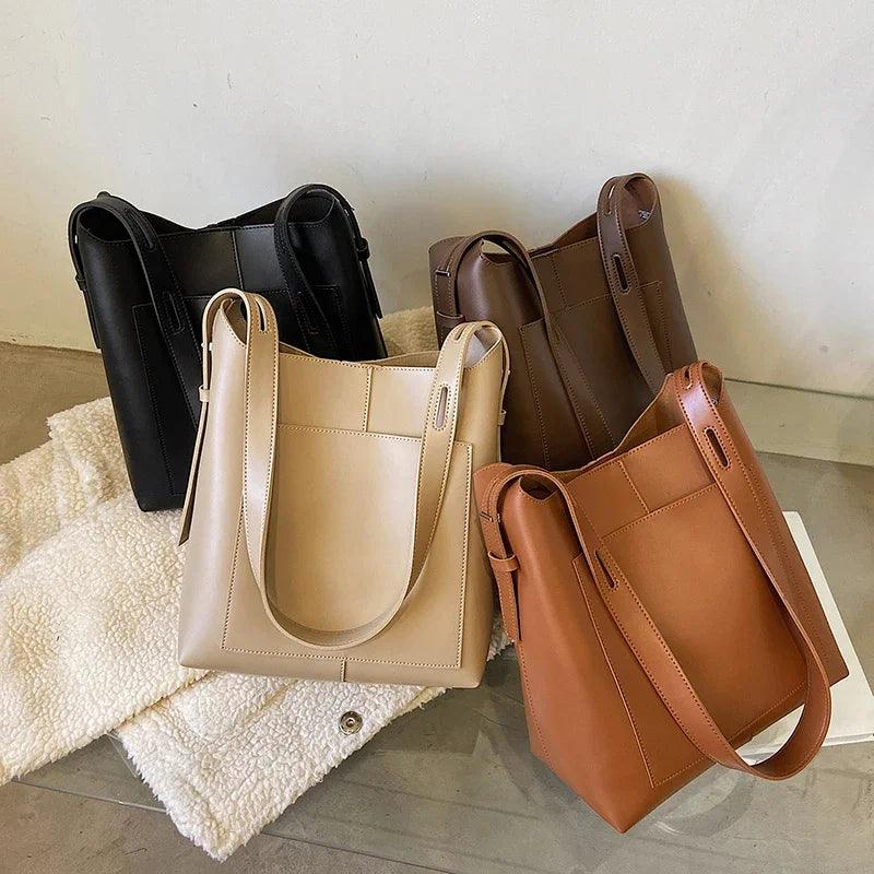 Large Shoulder Bags Leather Women with Interior Zipper Purse Outer Pocket Handbag