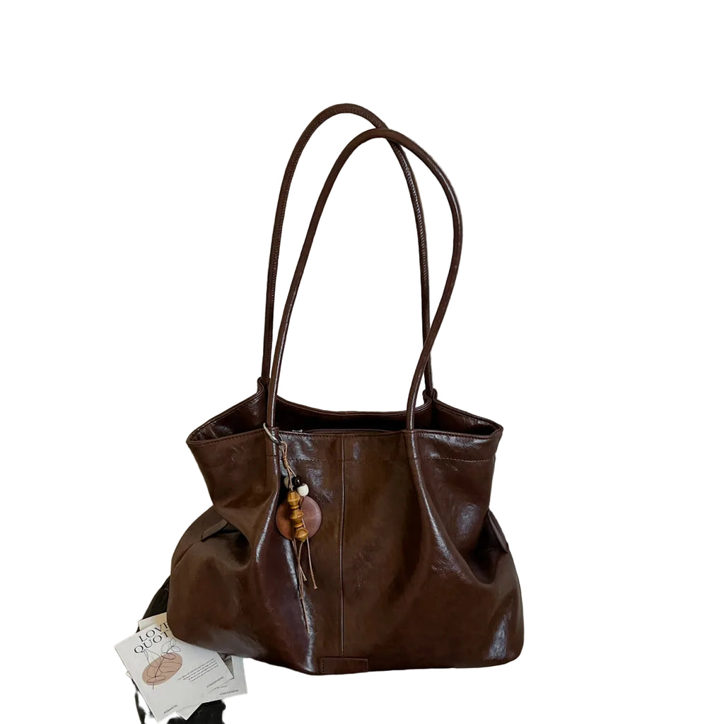 Styleinger Women's Tote Bag Vintage Large-Capacity Soft Hobo PU Leather Zipper Shoulder Bag with Phone Pocket & Charm
